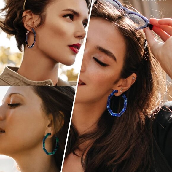 Acrylic Resin Hoop Earrings for Women Statement Fashion Geometric Octagon Earrin - Picture 3 of 6